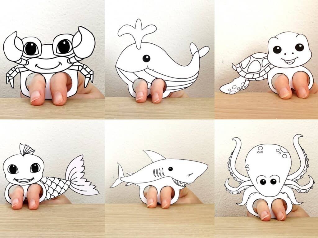 ocean-animals-finger-puppet-printable-kid-craft-happy-paper-time for Free Printable Animal Finger Puppets Ocean animals finger puppet printable kid craft - Happy Paper Time for Free Printable Animal Finger Puppets