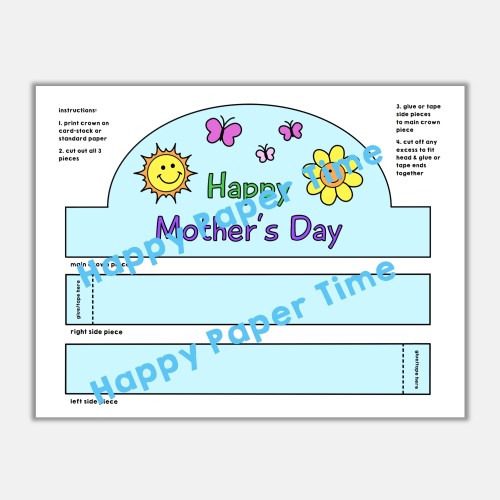 Mother's Day paper crown printable party activity for kids