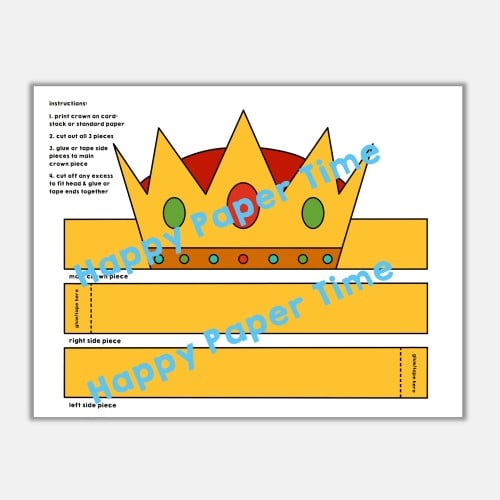 King paper crown printable party costume activity for kids