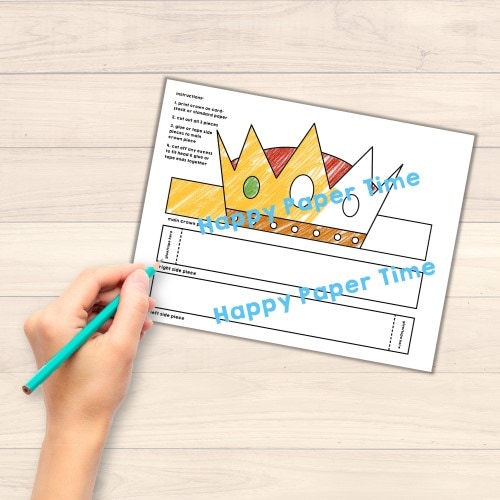 King paper crown printable party coloring activity for kids