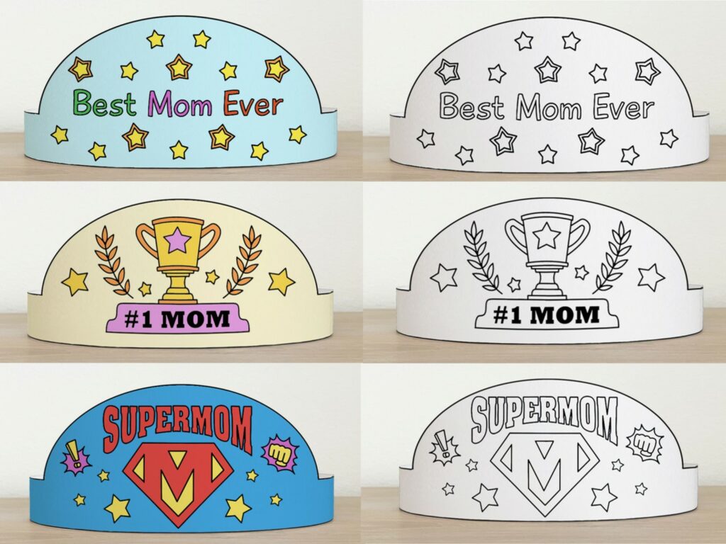 Mother's Day paper crown headband printable template paper coloring craft for kids