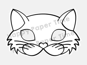 Cat mask kids Halloween - Printable coloring craft by - Happy Paper Time