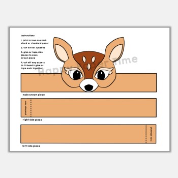 Deer paper crown template animal craft for kids