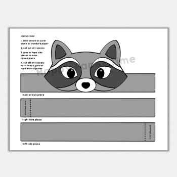 Raccoon paper crown printable animal craft for kids