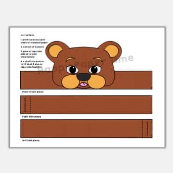 Bear paper crown printable animal craft for kids