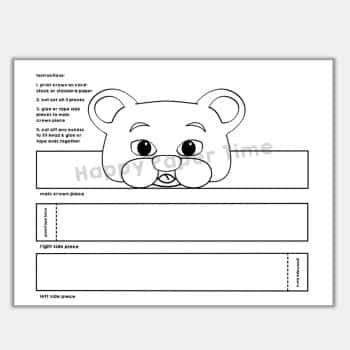 Bear paper crown printable animal coloring craft for kids