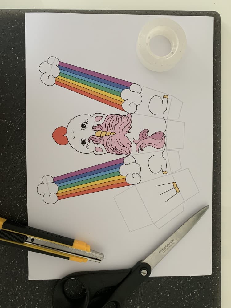 Unicorn favor box printable craft activity for kids
