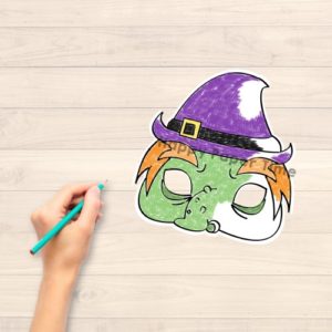 Witch Halloween coloring mask printable craft for kids