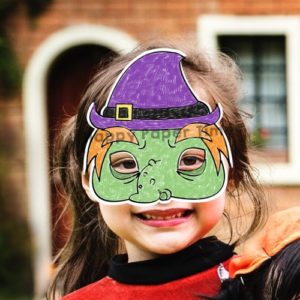 Witch Halloween costume diy mask coloring craft for kids