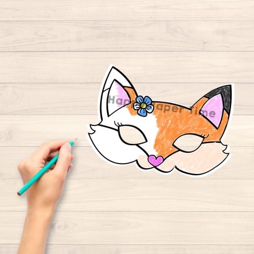 Fox mask printable coloring craft for kids