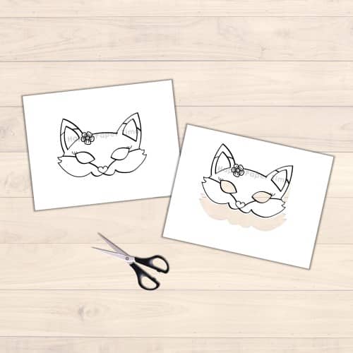 Fox mask template printable coloring page for kids