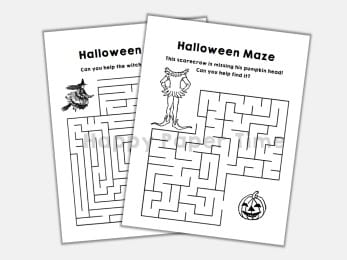 Halloween maze printable activity for kids paper template