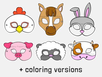 Farm animals paper mask coloring printable party craft for kids