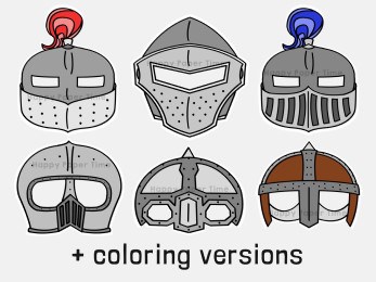 Knight mask helmet paper costume printable coloring craft for kids