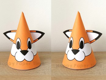 Fox paper party hat woodland printable template craft for kids