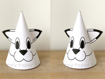 Fox paper party hat woodland printable template coloring craft for kids
