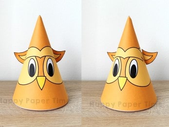 Owl paper party hat woodland printable template craft for kids