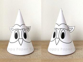 Owl paper party hat woodland printable template coloring craft for kids