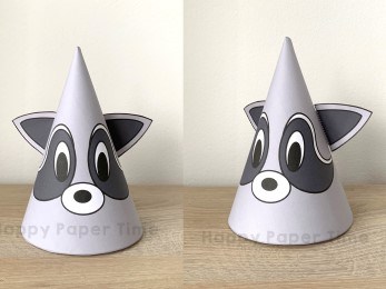 Raccoon paper party hat woodland printable template craft for kids