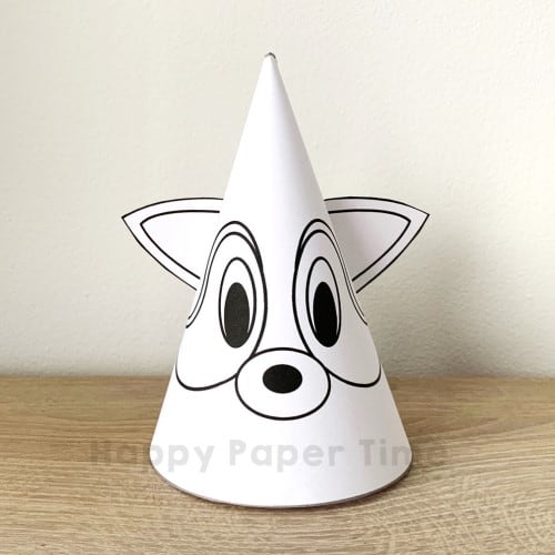 Raccoon paper party hat woodland printable template coloring craft for kids