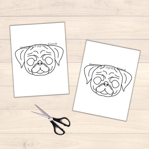 Pug dog mask printable template coloring craft for kids