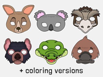 Australian animal masks costume print coloring craft - Happy Paper Time