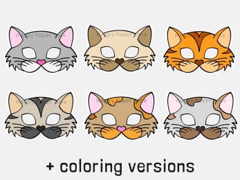 Cat mask paper costume printable coloring animal craft for kids