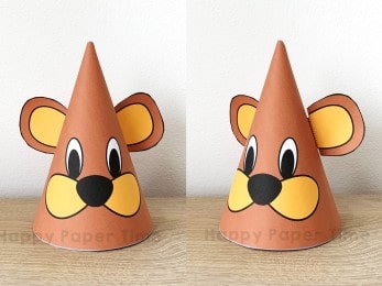 Bear paper party hat woodland printable template craft for kids