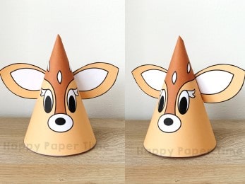 Deer paper party hat woodland printable template craft for kids