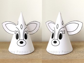 Deer paper party hat woodland printable template coloring craft for kids