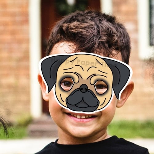 Pug dog mask printable template coloring craft for kids