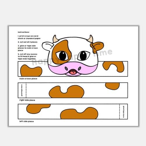 Cow crown printable paper template craft for kids