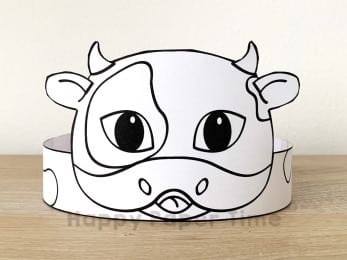 Cow paper crown printable template coloring craft for kids
