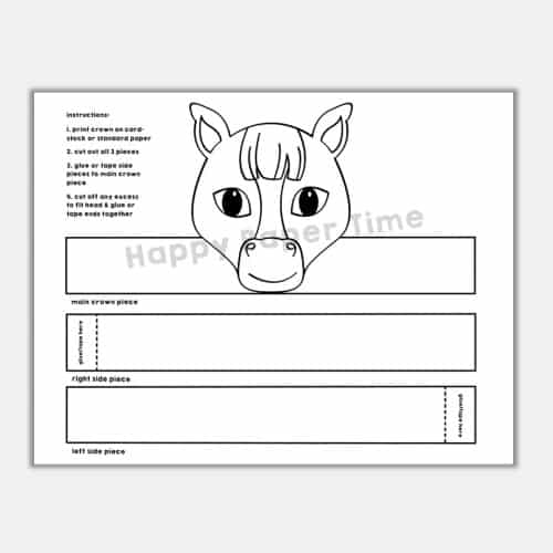 Pony crown printable paper horse coloring craft for kids