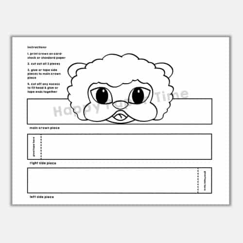 Sheep crown printable paper coloring craft for kids