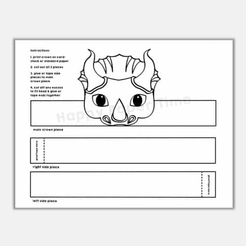 Dinosaur triceratops crown printable paper coloring craft for kids