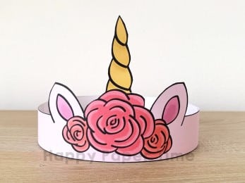 unicorn crown paper birthday printable template coloring craft for kids