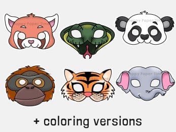 Asian animal masks printable coloring crafting activity costume diy for kids