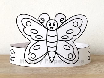 Butterfly crown printable template paper coloring craft for kids
