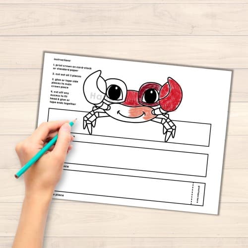 Crab crown printable template paper ocean animal coloring craft for kids