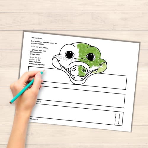 Crocodile crown printable template paper coloring craft for kids