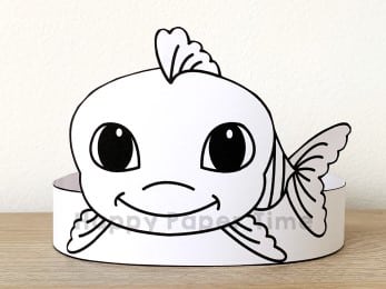 Fish crown printable template paper ocean animal coloring craft for kids