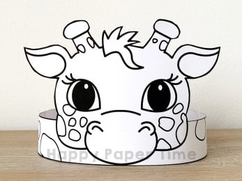 Giraffe crown printable template paper coloring craft for kids