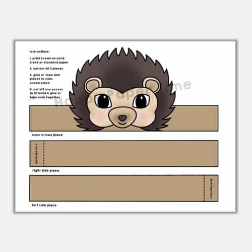 Hedgehog crown printable template paper craft for kids