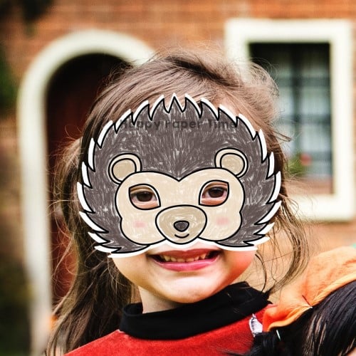 Hedgehog mask printable coloring paper template woodland craft activity for kids