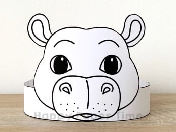 Hippo crown printable template paper coloring craft for kids