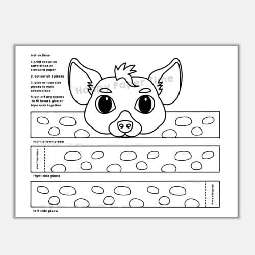 Hyena crown printable template paper coloring craft for kids