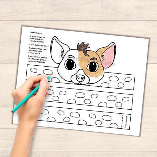Hyena crown printable template paper coloring craft for kids