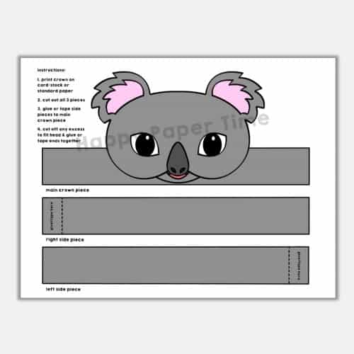 Koala crown printable template paper craft for kids