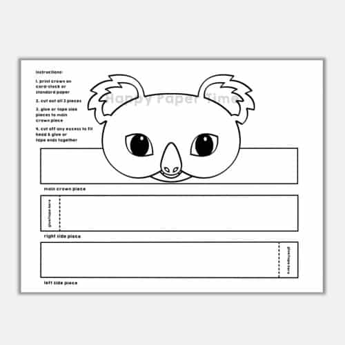 Koala crown printable template paper coloring craft for kids